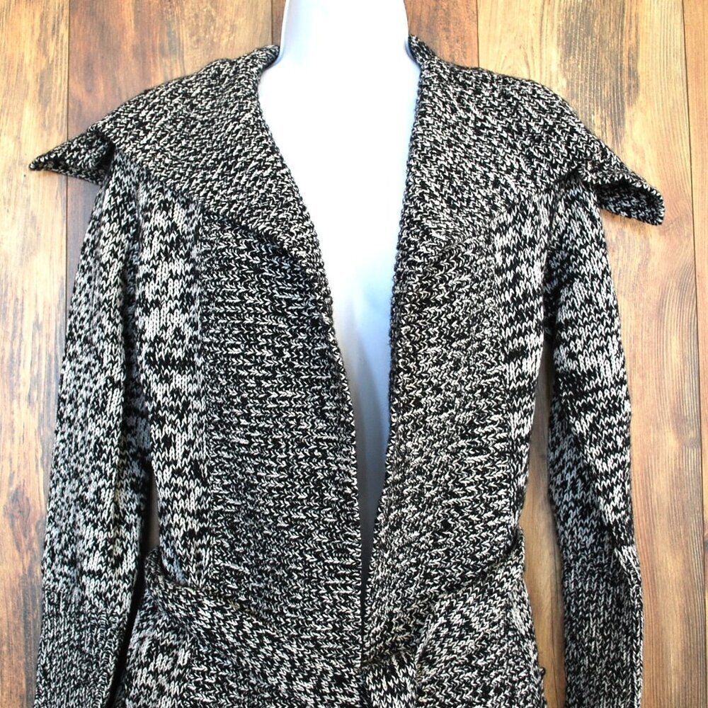 GAP Women's Black/White Wool & Cotton Belt Wrapped Cardigan M